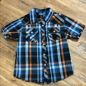 Plaid Kids Shirt in Blue and Orange